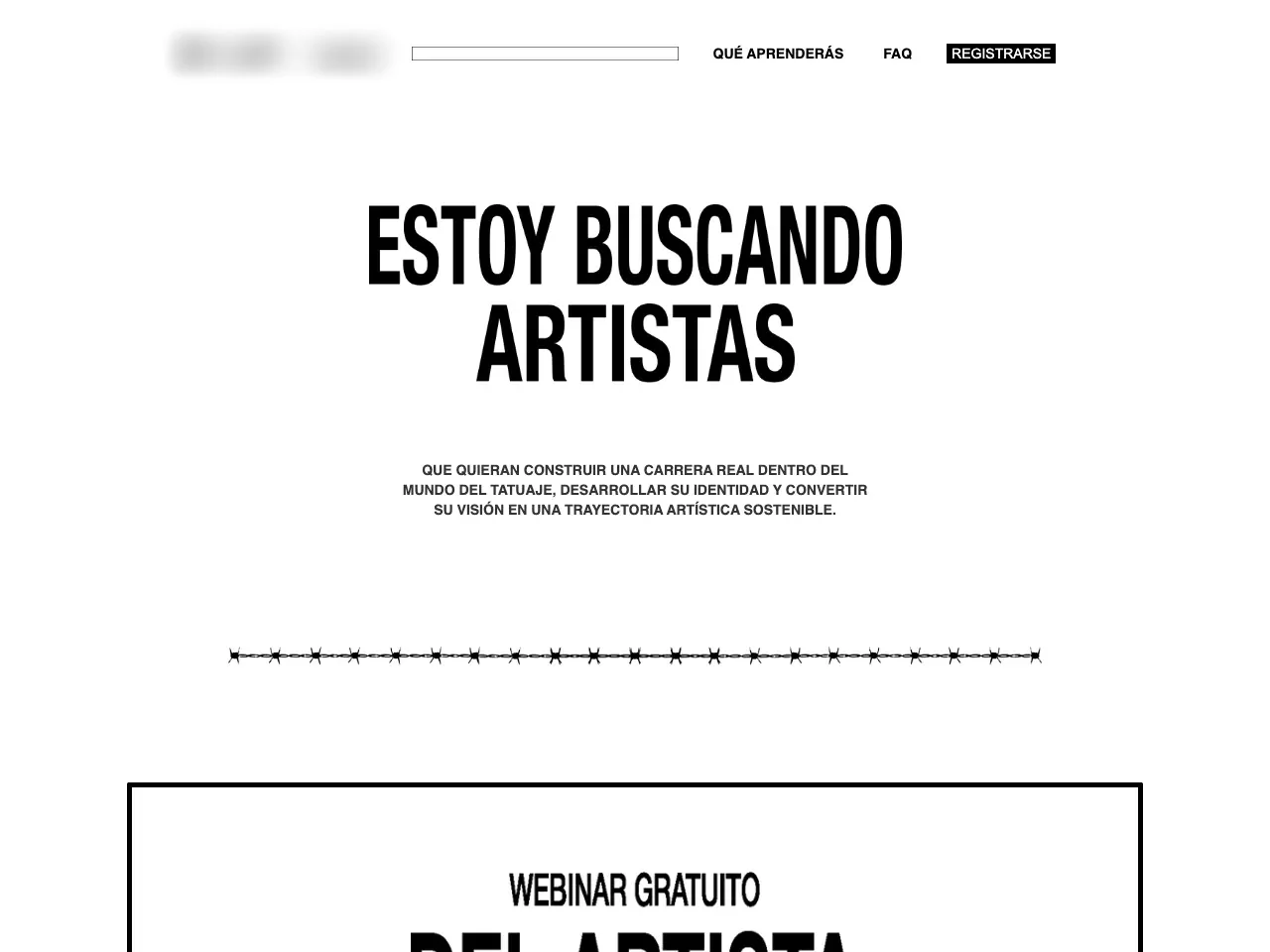 Página de registro a un webinar gratuito para tatuadores